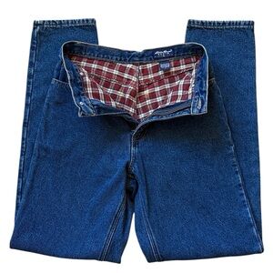 VTG 90s Eddie Bauer High-Rise Flannel-Lined Jean Plaid Blue Straight 6/26x33